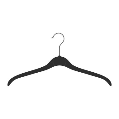 Siyah plastik elbise askısı, beyaz arka planda elbise askısı.