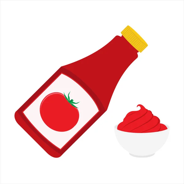 Ketchupflasche und Tomatenketchup in einer Schüssel isoliert auf weißem Hintergrund. Tomatenketchup-Sauce — Stockfoto