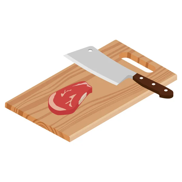 Bir kesme tahtası üzerinde taze çiğ sığır eti ve kasap et bıçağı — Stok fotoğraf