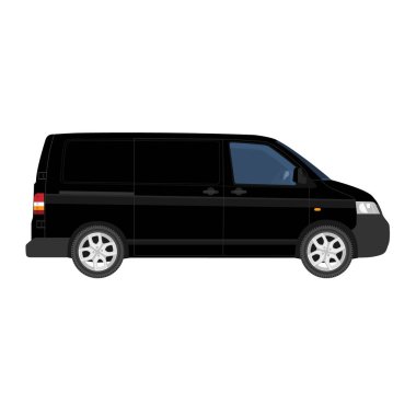 Çok detaylı Kargo Teslimatı Van Raster şablonu. Marka ve Şirket kimlik tasarımı için Mockup Şablonu. Gerçekçi Siyah Kargo Van.