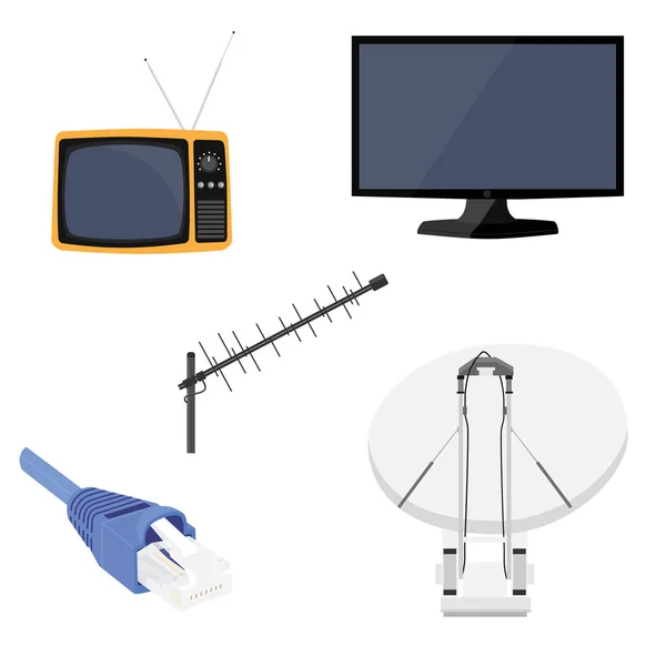 Antenna Parabolica Nuovo Moderno Monitor Lcd Retrò Antenna Televisiva Set — Foto Stock