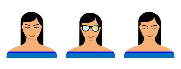 Piękna Nastolatka Kobieta Inną Twarzą Brunetka Kobieta Niebieskiej Koszuli Okularami — Zdjęcie stockowe