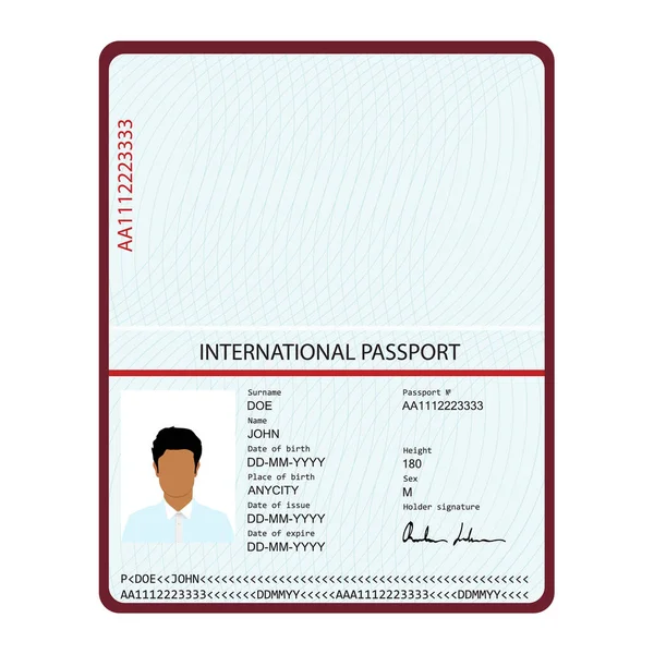 Διαβατήριο Βιομετρικά Δεδομένα Έγγραφο Αναγνώρισης Διεθνές Υπόδειγμα Διαβατηρίου Δειγματοληπτική Σελίδα — Φωτογραφία Αρχείου