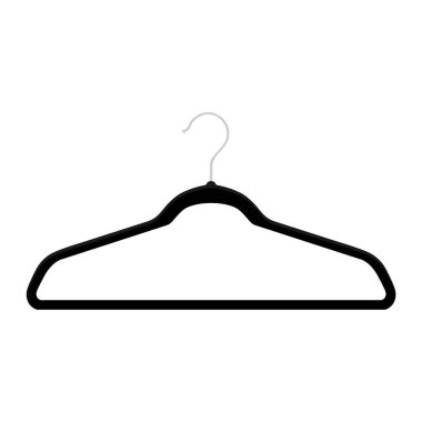 Siyah plastik elbise askısı, beyaz arka planda elbise askısı.