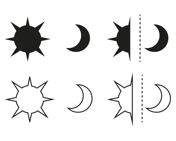 Płaska Ikona Słońca Księżyca Podpisz Słońce Księżyc Logo Rastrowe Projektowania — Zdjęcie stockowe
