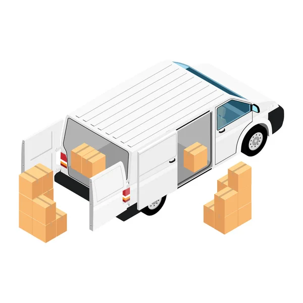 White Minivan Cargo Delivery Van Liefern Kartons Isoliert Auf Weißem — Stockfoto
