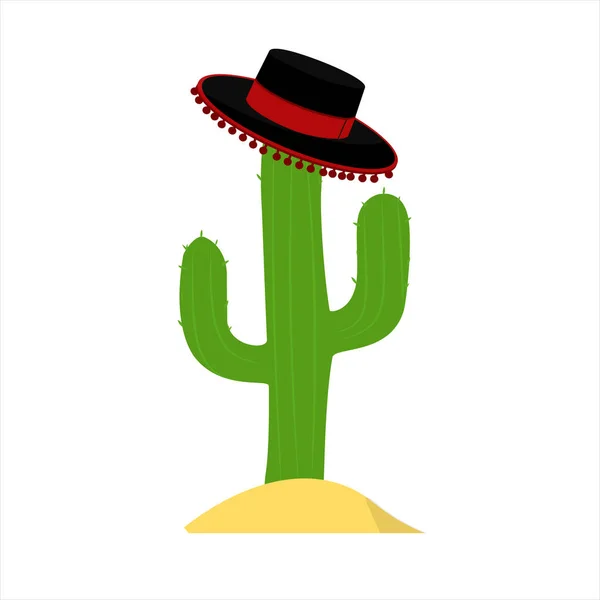 Zöld Kaktusz Mexikói Sombrero Kalap Elszigetelt Fehér Háttér — Stock Fotó