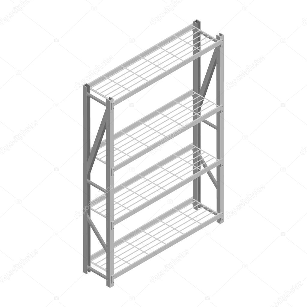 Empty metal rack isolated on white background isometric view. Industrial warehouses packaking and delivery.