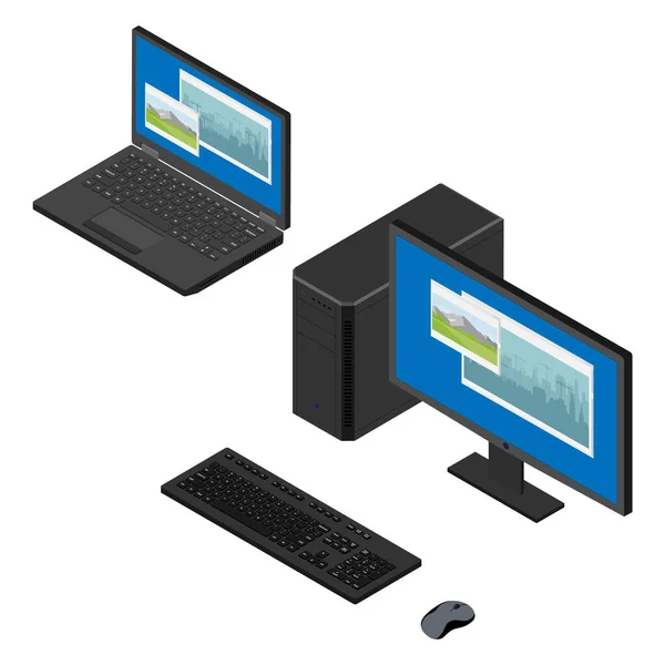 Estuche Computadora Personal Keybord Mouse Monitor Computadora Portátil Con Vista —  Fotos de Stock