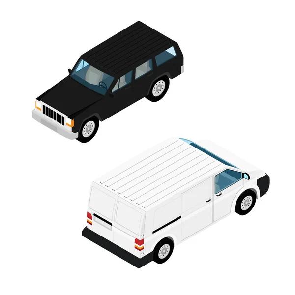 Bilikoner Isometrisk Högkvalitativ Stadstransport Kollektiv Och Godstransport Städer Vit Minibuss — Stockfoto
