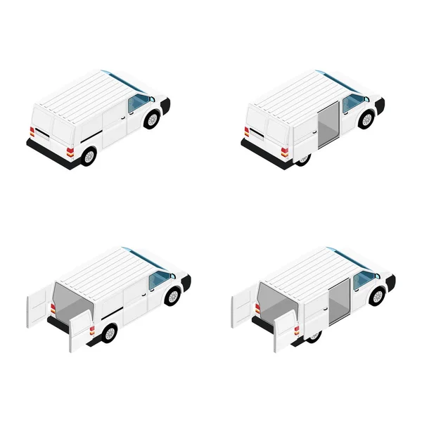 Detailed Cargo Delivery Van Raster Set Isometric View Mockup Template — Stock Photo, Image