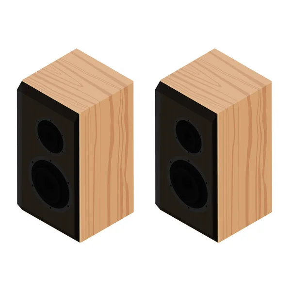 Black Acoustic Speakers Loudspeakers Wooden Body Isolated White Background Isometric — Stock Photo, Image