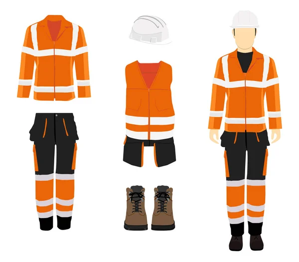 Εργάτης Στολή Επαγγελματικά Προστατευτικά Ρούχα Μπότες Και Κράνος Ασφαλείας Ανδρική — Φωτογραφία Αρχείου