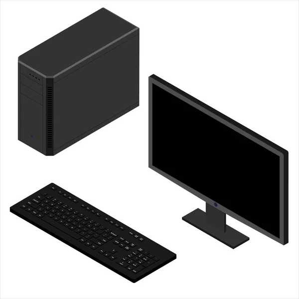 Caso Computador Pessoal Keybord Exibição Isométrica Monitor Isolado Fundo Branco — Fotografia de Stock