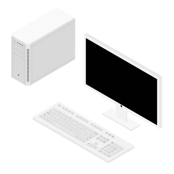 Caso Computador Pessoal Keybord Exibição Isométrica Monitor Isolado Fundo Branco — Fotografia de Stock