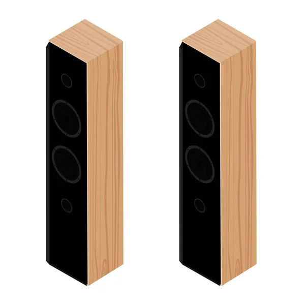 Black Acoustic Speakers Loudspeakers Wooden Body Isolated White Background Isometric — Stock Photo, Image