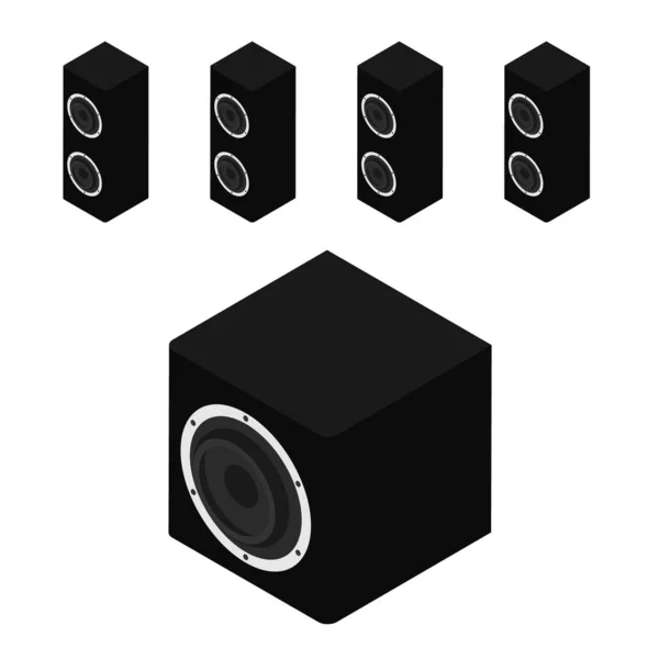 Fekete Akusztikus Hangszórók Hangszórók Mélynyomó Fehér Háttér Izometrikus Nézetben — Stock Fotó