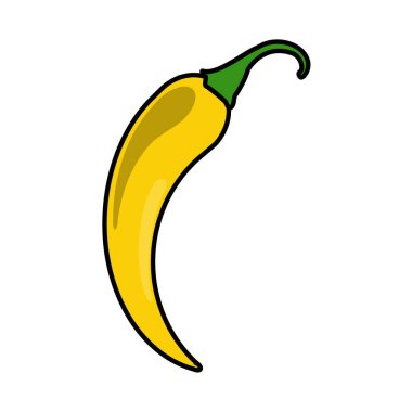 Chili biberi. Beyaz arkaplanda sarı acı biber ikonu izole edilmiş. Vektör illüstrasyonu