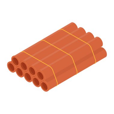 Yığılmış turuncu hijyenik pvc borular beyaz arka plan izometrik görüntüde izole edildi