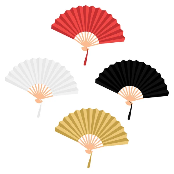 Set Four Chinese Folding Hand Fan Vector Isolated White Red — Stock Vector