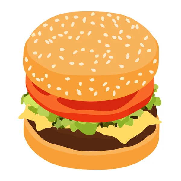 Vector Realistik Hamburger Klasik Burger American Cheeseburger Yanında Marul Domatesli — Stok Vektör