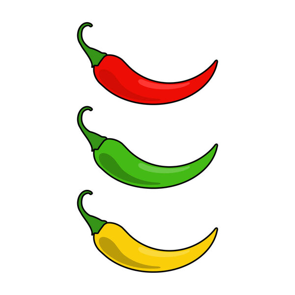 Hot chilli pepper vector set isolated on white background. Red, yellow and green.