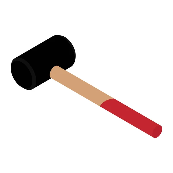 Hammer Mallet Wooden Handle Isolated White Background Isometric View — Stock Vector
