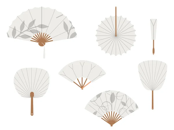 Китайские Фанаты Японские Традиционные Векторные Векторные Иллюстрации Винтажные Женщины Бумажные — стоковый вектор