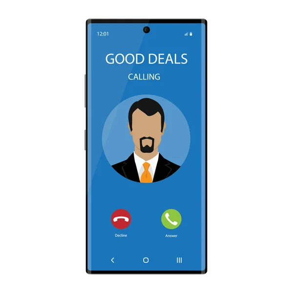 Smartphone Met Inkomende Phone Call Screen User Interface Goede Deals — Stockvector