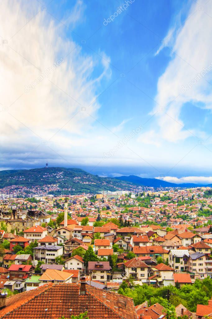 Beautiful view of the city of Sarajevo, Bosnia and Herzegovina, on a sunny day