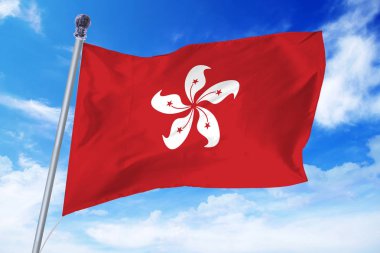 Hong Kong bir açık mavi gökyüzü karşı gelişen bayrağı