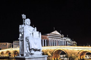 Justinian ilk karşı Stone Bridge ve Arkeoloji Müzesi Üsküp, Makedonya için fon için anıt