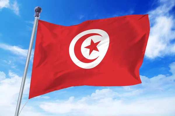 澄んだ青い空を背景に開発チュニジアの旗 — ストック写真