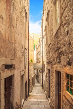 Tipik ortaçağ street City Dubrovnik, Hırvatistan