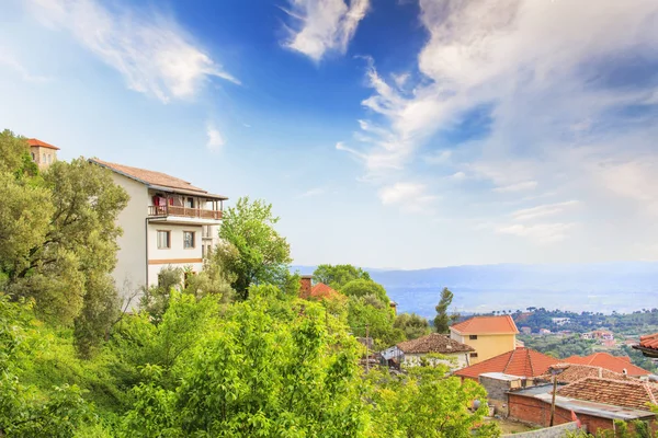Vacker Utsikt Över Den Medeltida Staden Kruj Toppen Berget Sary — Stockfoto
