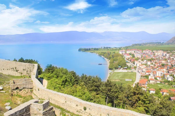 Krásný Výhled Pobřeží Jezera Ohrid Makedonii — Stock fotografie