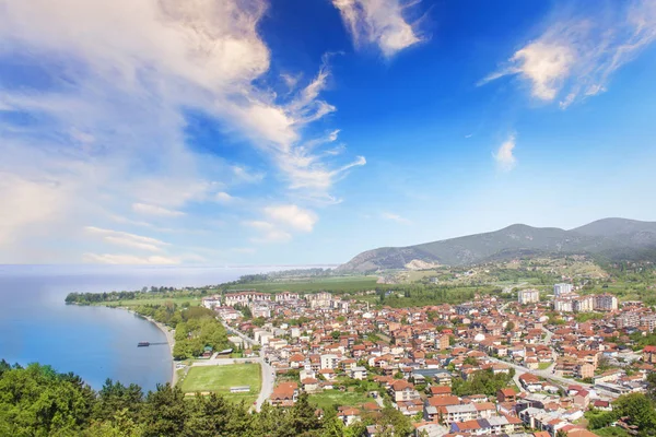 Krásný Výhled Pobřeží Jezera Ohrid Makedonii — Stock fotografie