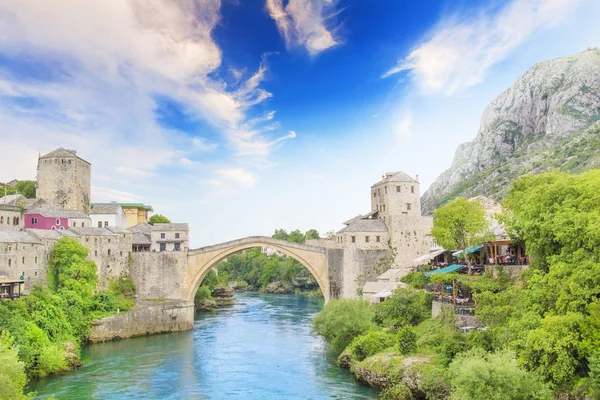 Beautiful View Medieval Town Mostar Old Bridge Bosnia Herzegovina — Stock Photo, Image