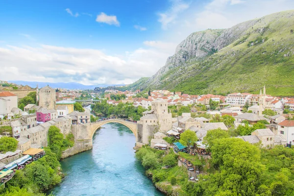 Piękny Widok Średniowieczne Miasto Mostar Starego Mostu Bośni Hercegowinie — Zdjęcie stockowe