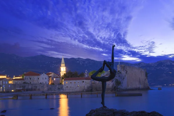 Hermosa Vista Del Casco Antiguo Budva Por Noche Budva Montenegro — Foto de Stock