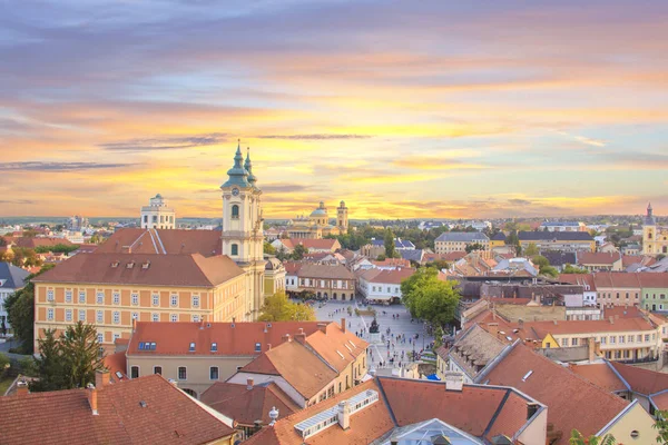 Hermosa Vista Iglesia Menorit Panorama Ciudad Eger Hungría Atardecer —  Fotos de Stock