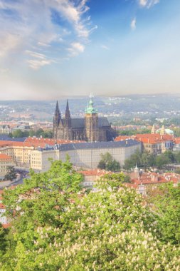 Çek Cumhuriyeti Prag 'daki St. Vitus Katedrali, Prag Şatosu ve Mala Strana' nın güzel manzarası