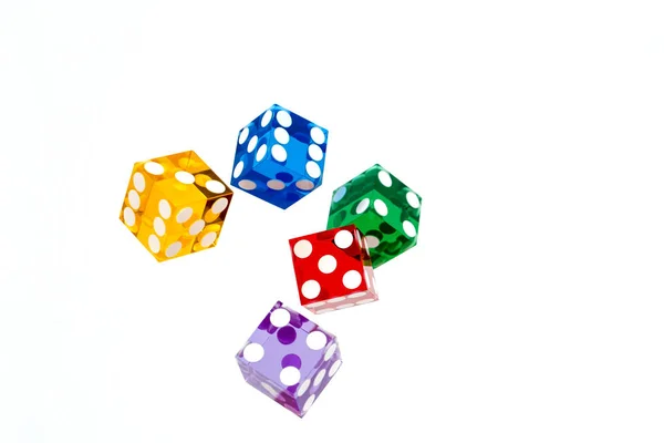 Five color dice over white — Stock Photo, Image