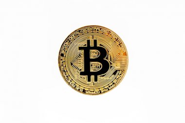 Beyaz zemin üzerine altın bitcoin