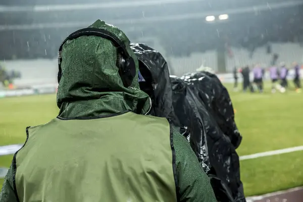 Câmera Estádio Durante Jogos Futebol Câmara Televisão Durante Jogo Futebol — Fotografia de Stock