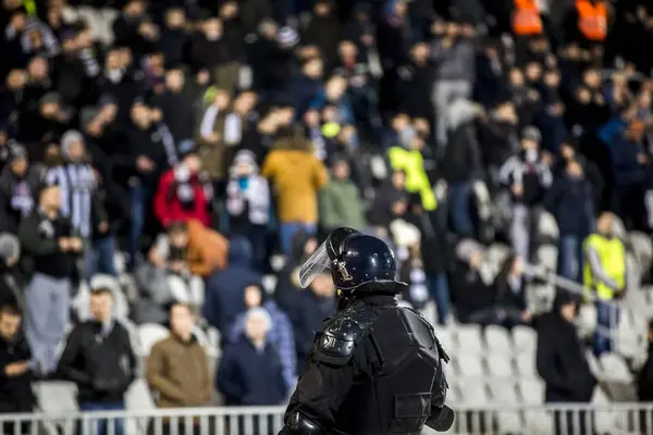 Unidade Policial Especial Evento Estádio Garantir Uma Partida Segura Contra — Fotografia de Stock