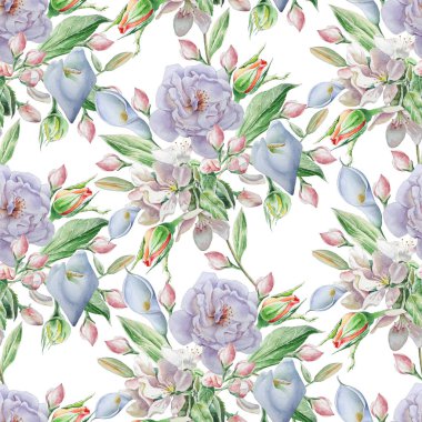 Çiçekler ile Seamless modeli. Calla. Çiçeği. Suluboya resim.