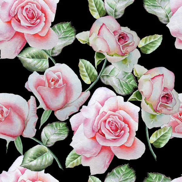 Wzór z różami. Akwarela, ilustracja. — Zdjęcie stockowe
