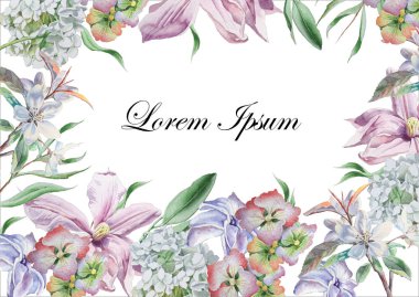 Suluboya çiçekli davetiye. Akasma. Ortanca.