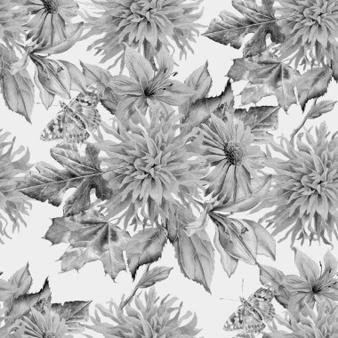 Tek renkli seamless modeli çiçekli. Suluboya resim.